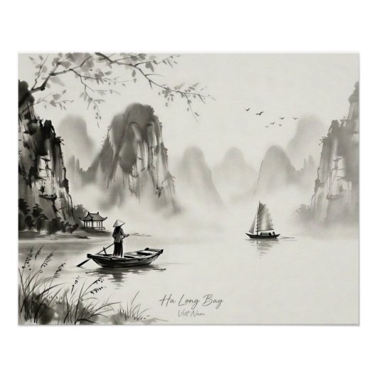 Ha-Long-Bucht Vietnam Tuschelandschaft Poster (Vorderseite)