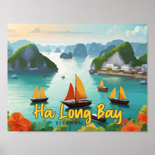 Ha-Long-Bucht Vietnam Vintage-Reiseillustration Poster