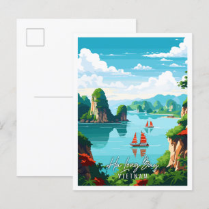Ha-Long-Bucht Vietnam vintage Reiseillustration Postkarte