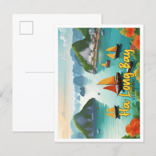 Ha-Long-Bucht Vietnam Vintage-Reiseillustration Postkarte