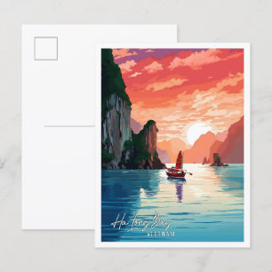 Ha-Long-Bucht Vietnam Vintage-Reiseillustration Postkarte