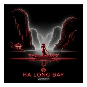 Ha-Long-Bucht-Vietnamesische Frau Sampan-Boot Poster