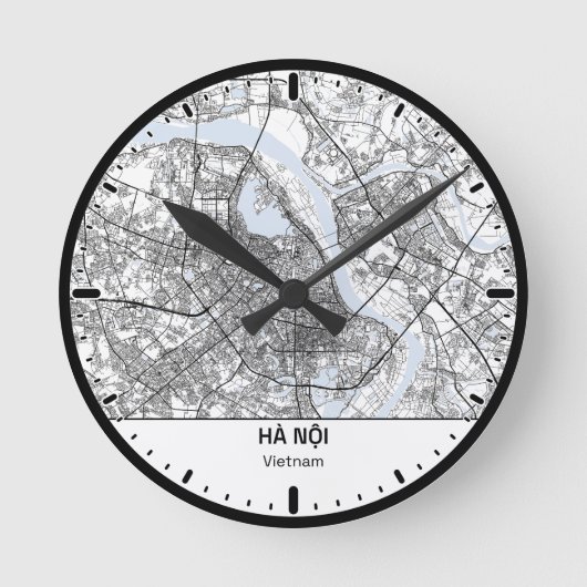 Ha Noi Clock City Line Art Runde Wanduhr (Vorderseite)