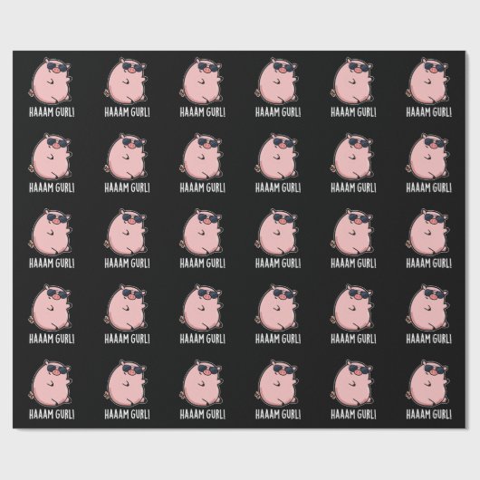 Haaam Gurl Funny Pig Pun Dark BG Geschenkpapier (Flach)