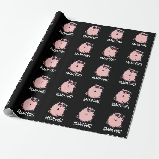 Haaam Gurl Funny Pig Pun Dark BG Geschenkpapier (Ungerollt)