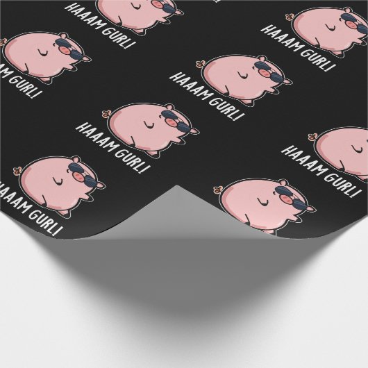 Haaam Gurl Funny Pig Pun Dark BG Geschenkpapier (Ecke)