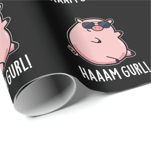 Haaam Gurl Funny Pig Pun Dark BG Geschenkpapier (Rolleneckpunkt)