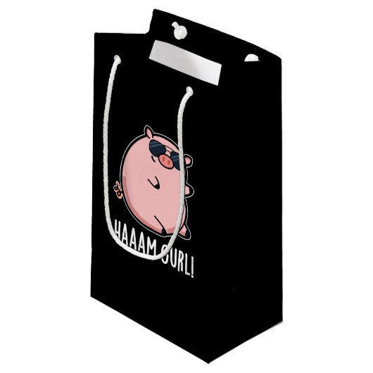 Haaam Gurl Funny Pig Pun Dark BG Kleine Geschenktüte (Vorderseite Schrägansicht)