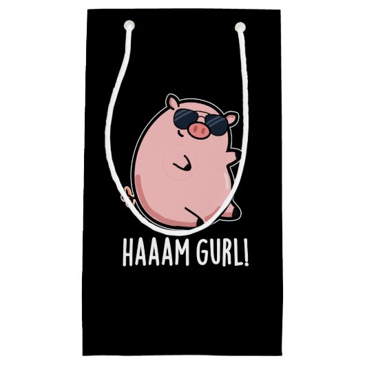 Haaam Gurl Funny Pig Pun Dark BG Kleine Geschenktüte (Vorderseite)