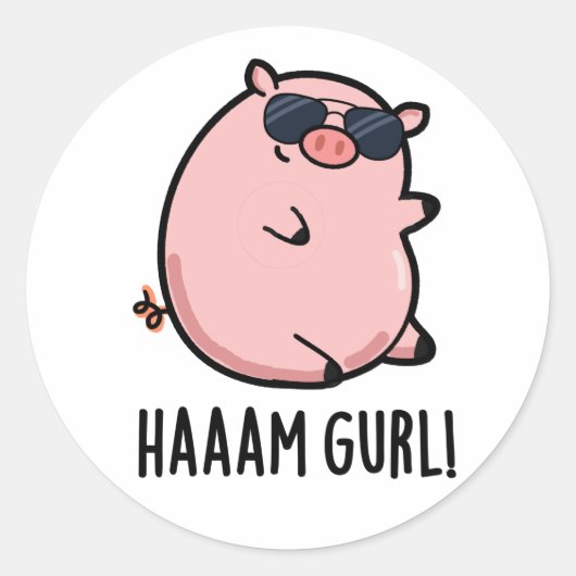 Haaam Gurl Funny Pig Pun Runder Aufkleber (Vorderseite)
