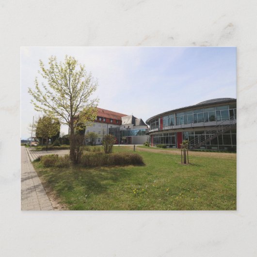 HAAGER REALSCHULE ALTBAU & NEUBAU IM FRÜHLING POSTKARTE (Vorderseite)