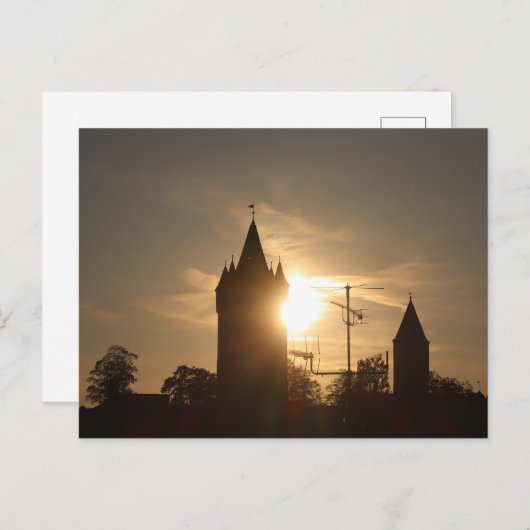 HAAGER SCHLOSSTURM IN GLEISSENDER ABENDSONNE POSTKARTE (Vorne/Hinten)