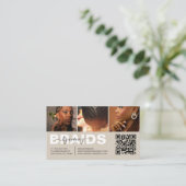 Haar-Flecht-Script-Foto-Collage-QR-Code Beige Visitenkarte (Stehend Vorderseite)