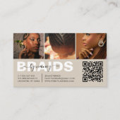 Haar-Flecht-Script-Foto-Collage-QR-Code Beige Visitenkarte (Vorderseite)