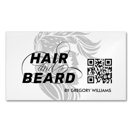 Haar-Logo Haar & Bart Q R Code Magnetische Visitenkarte (Vorderseite)