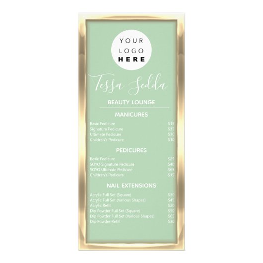 Haar Makeup Nagelmanicure Pedicure Gold Minze Grün Werbekarte (Vorne)