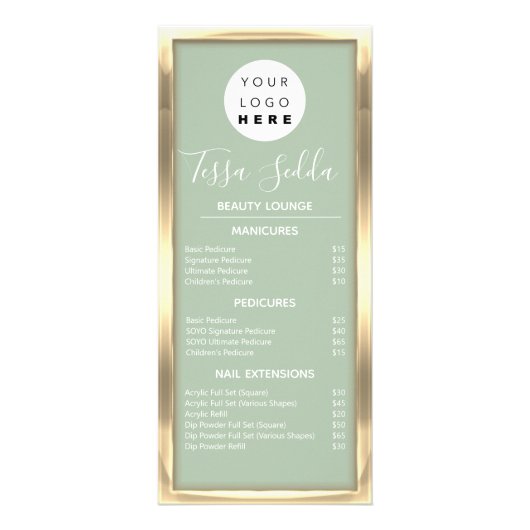 Haar Makeup Nagelmanicure Pedicure Gold Minze Grün Werbekarte (Vorne)