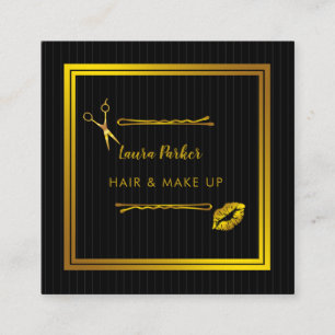 Haar Makeup Stylist Gold Imitate Schwarzer Glitzer Quadratische Visitenkarte