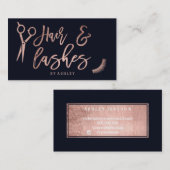 Haar peitscht Rosengoldtypographie-Marineblau Visitenkarte (Vorne/Hinten)
