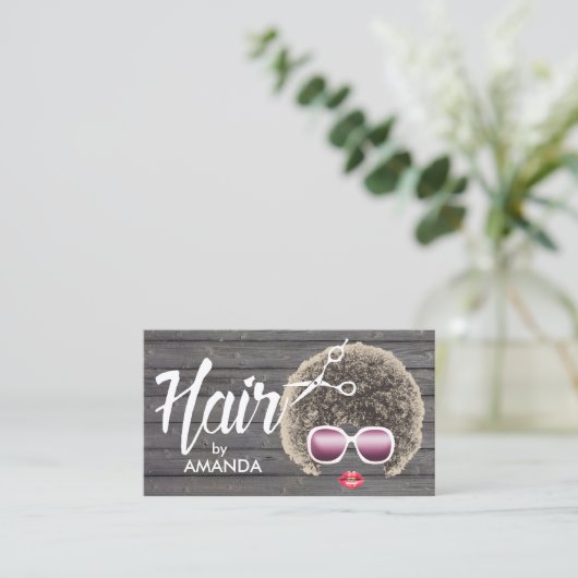 Haar Stylist American Natural Hair Wood Visitenkarte (Stehend Vorderseite)
