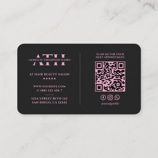 Haar Stylist Beauty Ästhetik Black Pink Script Visitenkarte (Rückseite)