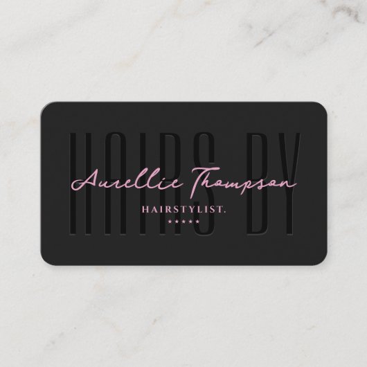 Haar Stylist Beauty Ästhetik Black Pink Script Visitenkarte (Vorderseite)