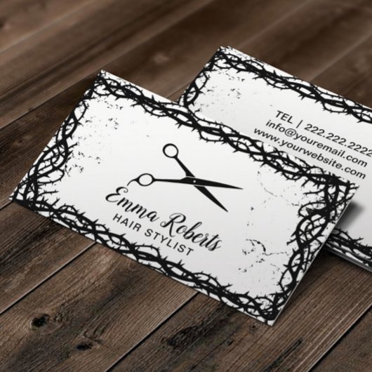 Haar Stylist Black Scissor Gothic Thorn Gerahmt Visitenkarte