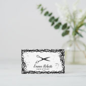 Haar Stylist Black Scissor Gothic Thorn Gerahmt Visitenkarte (Stehend Vorderseite)