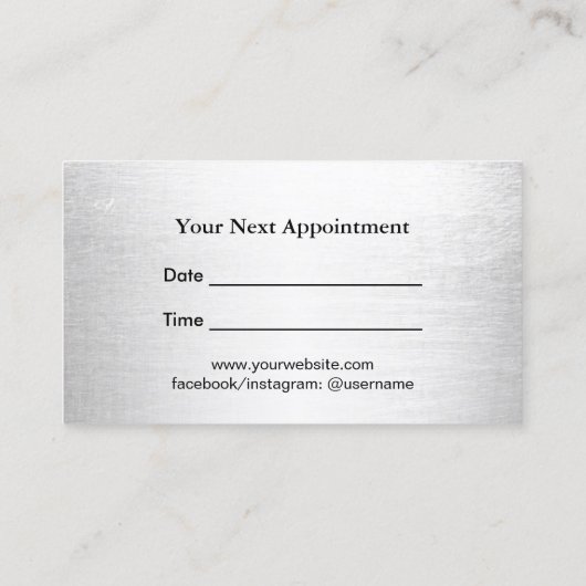 Haar Stylist Chic Black Floral Silver Ernennung Terminkarte (Rückseite)