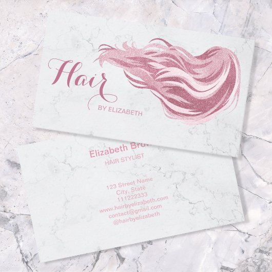 Haar Stylist Chic Pink Glitzer Marble Beauty Salon Visitenkarte
