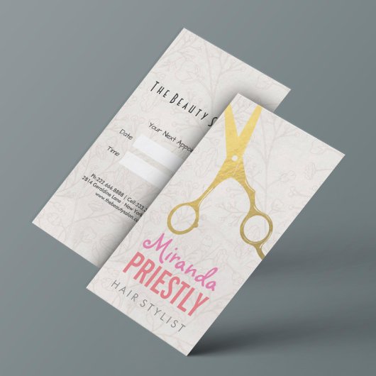 Haar Stylist Elegante Imitate Gold Scheren Blumen Terminkarte