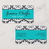 Haar-Stylist-Geschäfts-Karten-Damast-Blau Visitenkarte (Vorne/Hinten)