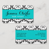 Haar-Stylist-Geschäfts-Karten-Damast-Blau Visitenkarte (Vorne/Hinten)