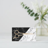 Haar-Stylist-Gold Scissor eleganten Marmorsalon Visitenkarte (Stehend Vorderseite)