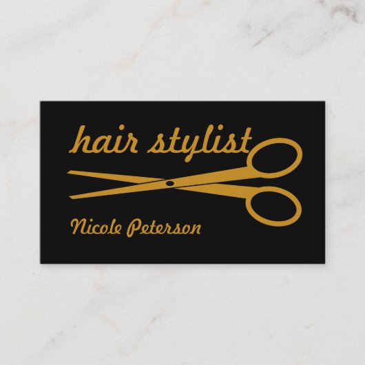 Haar-Stylist - Gold Scissors mit schwarzem Visitenkarte (Vorderseite)