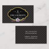 Haar-Stylist-Goldblumenaufkleber-Luxusdunkelheit Visitenkarte (Vorne/Hinten)
