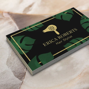 Haar-Stylist-Goldtrockner-Logo-tropischer Visitenkarte