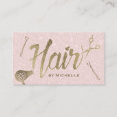 Haar-Stylist-Goldtypographie erröten rosa Glitzer Visitenkarte (Vorderseite)