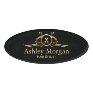 Haar-Stylist-Haar-Schnitt-Luxusgold Scissors Logo Namenschild