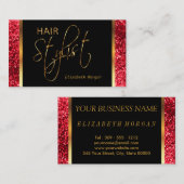 Haar-Stylist in einem roten Glitzer Visitenkarte (Vorne/Hinten)