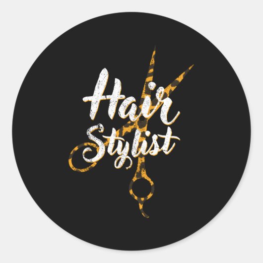 Haar Stylist Leopard Schere Friseurstylle Runder Aufkleber (Vorderseite)