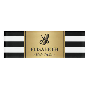 Haar-Stylist-Logo-nobles GoldSchwarz-weiße Namenschild