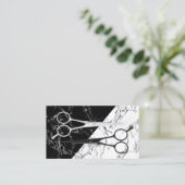 Haar-Stylist-moderne Schwarze u. Weiß Scissor Visitenkarte (Stehend Vorderseite)