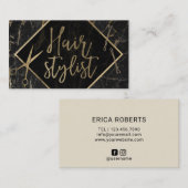 Haar-Stylist-modernes Goldskript-moderner Marmor Visitenkarte (Vorne/Hinten)
