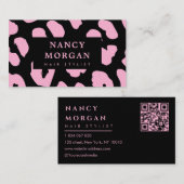 Haar Stylist Pink Leopard Print QR Code Visitenkarte (Vorne/Hinten)
