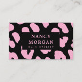Haar Stylist Pink Leopard Print QR Code Visitenkarte (Vorderseite)