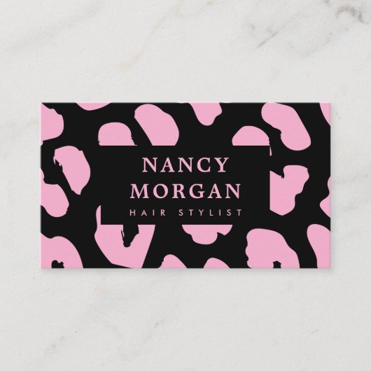 Haar Stylist Pink Leopard Print QR Code Visitenkarte (Vorderseite)