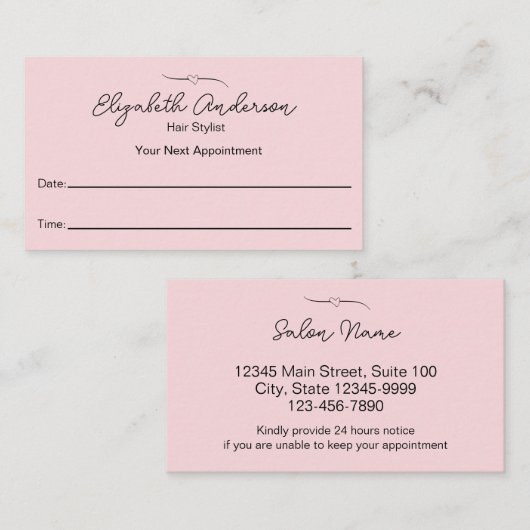 Haar Stylist Pink und schwarz Name Skript Ihr näch Terminkarte (Vorne/Hinten)
