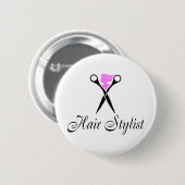 Haar-Stylist (Rosa/Scheren) Button (Vorne & Hinten)