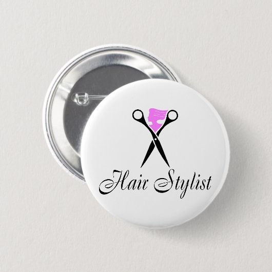 Haar-Stylist (Rosa/Scheren) Button (Vorne & Hinten)